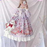 Nukty In Wondeland Cute Women's Lolita OP Dress Flouncing Lace Trim Japanese Harajuku Long Sleeves Doll Dress Fairy Vestidos