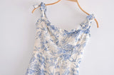 Nukty Summer New Lace Up Bowknot Strap High Waist French Vintage Printed Ruffle Dress Female Fashion Midi Dresses Women