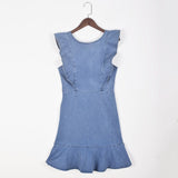 Ruffles Skirt Stretch High Waist Denim Dress Summer Women Fashionable Denim Party Dresses Solid Color Wild Sleeveless Dress