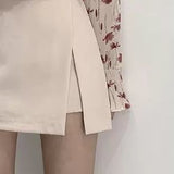 Nukty Mini Skirts Women Irregular Solid Side-slit Stretchy Korean Style Trendy Chic OL High Waist Female Bottom Popular Spring Autumn