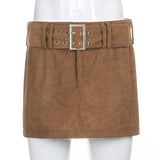 Brown Low Rise Corduroy Skirts Women Y2k Vintage With Belt A-line Skirt Fall Short Emo Bottoms 90s Indie Aesthetics Streetwear