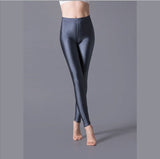 Nukty Women Solid Color Pants Leggings Shinny Elasticity Casual Trousers Fluorescent Spandex Candy Ankle-Length Knitted Bottom