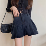 High Waist Pleated Skirts For Women Micro Mini Denim Skirts Y2K Streetwear Pockets Harajuku Jeans Skirts Sexy Woman
