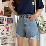 Nukty Denim Shorts Women Pockets Teens Streetwear Korean Vintage High Waisted Ins Ladies Trouser Summer Chic Stylish All-match Simple