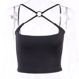 Black Basic Tank Tops Tees Sleeveless Backless Spaghtti Strap Crop Tube Top Casual Fashion Fitness Buttons Tee Vest Tanks Camis