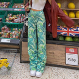 Stacked Tie Dye Green Pants Harajuku Y2K Abstract Printed Straight Sweatpants 90s Retro Fashion Trend Street Shooting Trousers