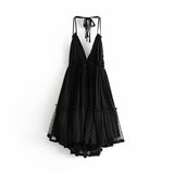 Nukty Summer New Solid Color Lace Stitching V Neck Sexy Backless  Mesh Short Dress Camisole Holiday Beach Dress Female
