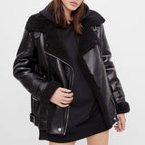 Autumn Winter Women Faux Lamb Leather Short Jacket Moto Biker Thick Warm Fur Coat Sheepskin Female High Street Outwear