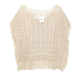 Boho Crochet Chic Lace Top Tassel Batwing Sleeve Loose Casual Beach Blouse Shirt Hollow out Floral Embroidery Women Shirt