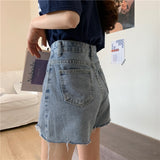 Nukty Denim Shorts Women Pockets Teens Streetwear Korean Vintage High Waisted Ins Ladies Trouser Summer Chic Stylish All-match Simple