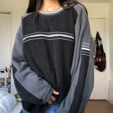 Nukty Striped Print Patchwork Oversized Sweatshirt Women Dark Academia Loose Casual Pullovers Preppy Style Jumpers Korean Iamhotty