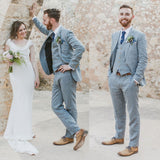 NUKTY Light Blue Groom Suit Men's 3 Pieces Formal Notch Lapel Suit Wedding Groomsman Slim Fit Prom Party Tuxedos(Blazer+vest+Pants)