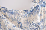 Nukty Summer New Lace Up Bowknot Strap High Waist French Vintage Printed Ruffle Dress Female Fashion Midi Dresses Women