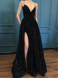 Black sexy side slit V-neck Prom party evening dresses robes de cocktail playa formal pockets robe de soirée de mariage