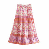 Nukty Hipple Summer Women Skirts Bohemian Floral Print Elastic Waist Ruffle Skirt Vintage Casual Female Vacation Robe