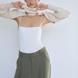 Spring and summer women's sweater casual solid color high neck long sleeve sweater