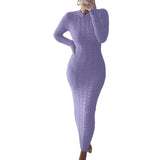 Women Winter Fall Long Sleeves High Elastic Knitted Warmth Long Dress Autumn Elegant O Neck Solid Color Slim Maxi Pencil Dress