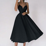 Sexy Deep V-neck Spaghetti Strap Dresses Women Backless Party Club Dress Solid Color Elegant Midi Dress Vestidos Christmas Dress