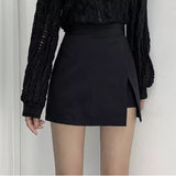 Nukty Mini Skirts Women Irregular Solid Side-slit Stretchy Korean Style Trendy Chic OL High Waist Female Bottom Popular Spring Autumn