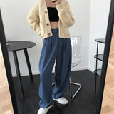 Nukty Spring and Autumn Women's Casual Solid Color High Waist Loose Wide Leg Pants