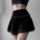 Nukty Black PU Faux Leather Goth Y2K Mini Skirts Womens Split Low Waist E Girl Techwear Metal Buckle Punk Style Pleated Skirt
