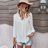 Spring New Chiffon Top Women Casual Solid Holiday Style Pullover Shirt V Neck Full Sleeve Ladies Blouse
