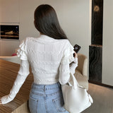 Nukty Full Sleeve Turtleneck Buttons Sweater Jumpers Girls Stretchy Chic Ruffles Autumn Spring Sweaters Pullovers Tops Women