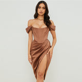 Nukty High Quality Satin Bodycon Dress Women Party Dress New Arrivals Midi Bodycon Dress Sexy Celebrity Evening Club Dress