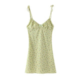 Nukty New Casual Chic Floral Print Sling Mini Dress Women Holiday Bow V-neck Dress Summer Sexy Backless Ladies Dresses