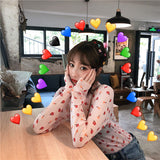 Nukty Angel Print Sheer Blue Black Mesh Long Sleeve Blouse Shirts Women Spring Summer Pullovers Elegant Sexy See Through Tops