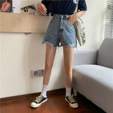 Nukty Denim Shorts Women Pockets Teens Streetwear Korean Vintage High Waisted Ins Ladies Trouser Summer Chic Stylish All-match Simple
