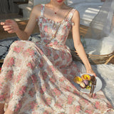 Nukty Women Summer Print Floral Midi Dress Vintage Franch Style Female Strapless Party Dress Casual Holiday Lady Boho Vestido