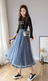 Nukty Mesh Skirt Autumn Winter Velvet Solid Color Elastic Waist Slim Pleated Skirts Womens Chic High Waist Women Skir