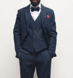 Nukty Grey Herringbone Men's Suit Tweed British Style Custom Made Male Suit Slim Fit Blazer Wedding Suits for Men 3 Pieces
