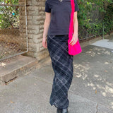 Plaid Skirt Women Y2k Retro Straight Skirts Double Layer Mesh E Girl 2000s Harajuku Aesthetic High Waist Skinny Streetwear Skirt