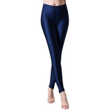 Nukty Women Solid Color Pants Leggings Shinny Elasticity Casual Trousers Fluorescent Spandex Candy Ankle-Length Knitted Bottom
