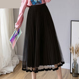Nukty Mesh Skirt Autumn Winter Velvet Solid Color Elastic Waist Slim Pleated Skirts Womens Chic High Waist Women Skir