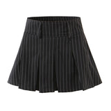 Nukty New Spring Summer Chic Vintage Preppy Style Striped High-Waist Pleated Mini Skirt Thin Hot Girl A-Line Skirt Women Fashion