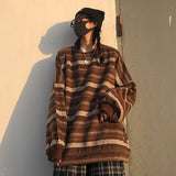 Vintage Stripe Sweaters Women Casual Pullover Winter Knitted Sweater With Pocket O Neck Loose Jumper Female Hip Hop Sueter Mujer