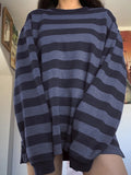 Fashion Y2k T Shirt For Women Aesthetic Harajuku Long Sleeve Spring Ladies Clothes Streetwear 90s Blue Top Oversize Stripe Tees