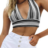 Women's Sexy Criss Cross Halter Y2K Crop Top Cutout Tank Cami Strappy Tie Backless Striped T-Shirt Wrap Bustier Corset