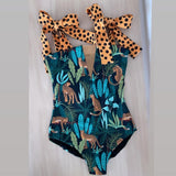 New Sexy One Piece Swimsuit Shoulder Strappy Swimsuit Print Floral Swimwear Women Backless Bathing Suit Beach Wear Monokini