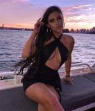 Townlike Halter Drawstring Bodycon Bandage Dress Women Mini Summer Dress Hollow Out Backless Sexy Dresses Vestidos