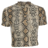 Nukty Sexy Crop Top Women Snake Print Tank Top Slim Primer High Collar Vest Harajuku Crop Tank Top T Shirt Femme Girls Camis Tops