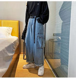 Nukty Wide-leg Jeans Men's Autumn Daddy Trend Student Loose Straight-leg Pants Japanese Retro Big Pocket Loose Wild Fashion New W