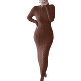 Women Winter Fall Long Sleeves High Elastic Knitted Warmth Long Dress Autumn Elegant O Neck Solid Color Slim Maxi Pencil Dress