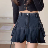 High Waist Pleated Skirts For Women Micro Mini Denim Skirts Y2K Streetwear Pockets Harajuku Jeans Skirts Sexy Woman