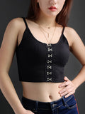 Black Basic Tank Tops Tees Sleeveless Backless Spaghtti Strap Crop Tube Top Casual Fashion Fitness Buttons Tee Vest Tanks Camis