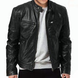 Nukty Autumn Male Leather JacketNew  Black Brown Mens Stand Collar Coats Leather Biker Jackets  Motorcycle Leather Jacket