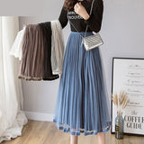 Nukty Mesh Skirt Autumn Winter Velvet Solid Color Elastic Waist Slim Pleated Skirts Womens Chic High Waist Women Skir